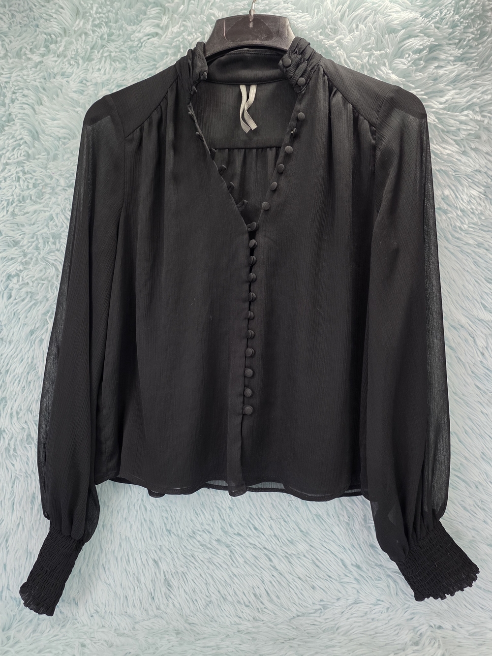 Anthropologie We Are Sundays Cora Sheer Black Button Front Blouse Size‎ 6
